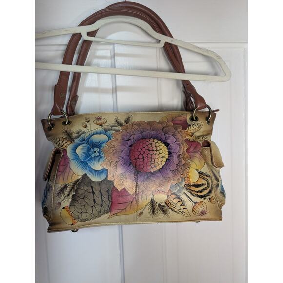 Anna By Anuschka Handpainted Leather Shoulder Bag Rustic Banquet NWOT Boho... - Picture 4 of 7
